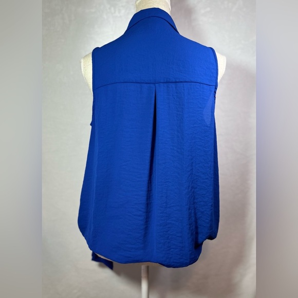 Forever 21 Sleeveless Blouse Women’s Size L Royal Blue Faux Wrap - Picture 4 of 7